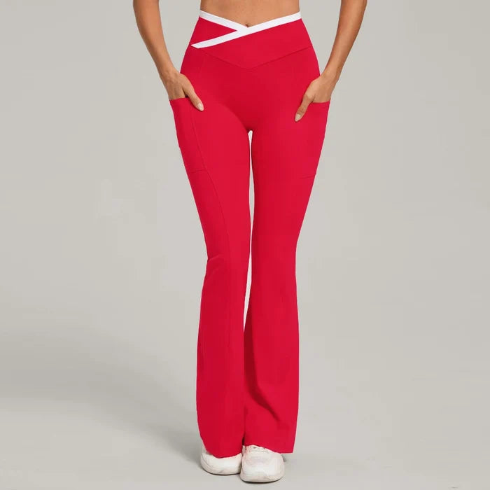 SPARK Color Block Cross Waist Yoga Flared Pants TF25129