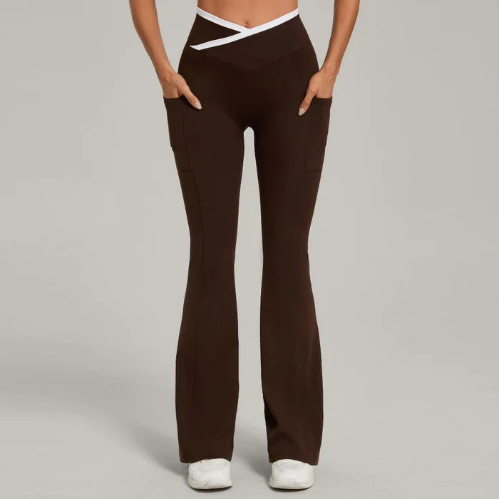 SPARK Color Block Cross Waist Yoga Flared Pants TF25129