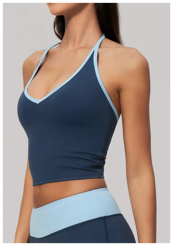 SPARK Color-block V-neck Halter Yoga Tank Top ZC9639