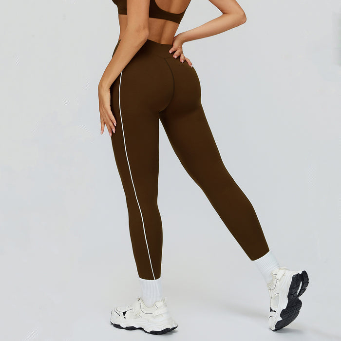 SPARK Contrast Color Naked Feeling High Waist Leggings  in brown back