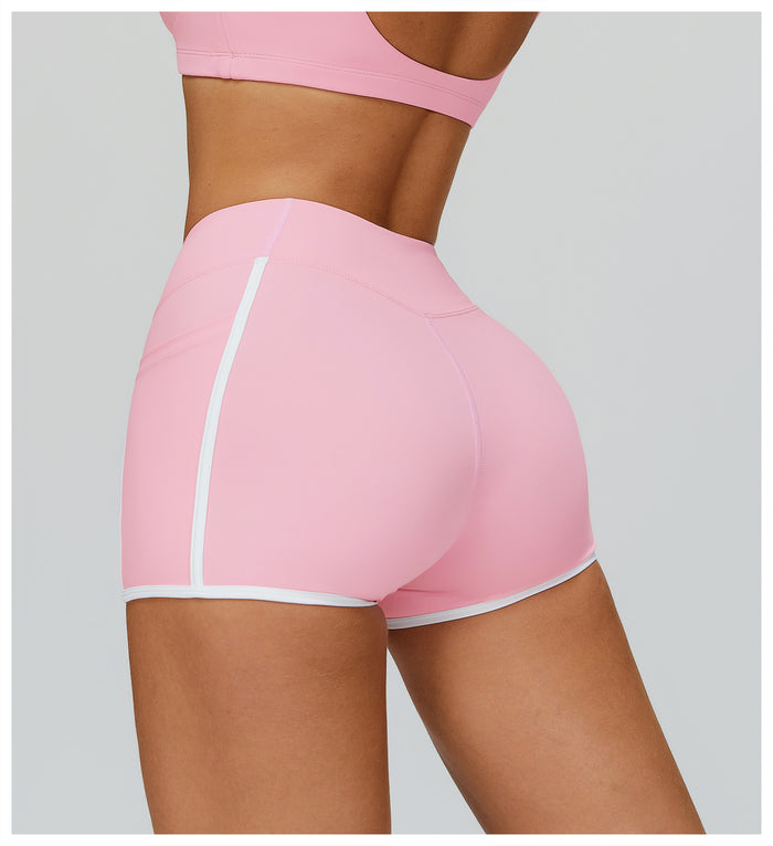 Contrast Color Naked Feeling Yoga Shorts with Pockets IN PINK BACK