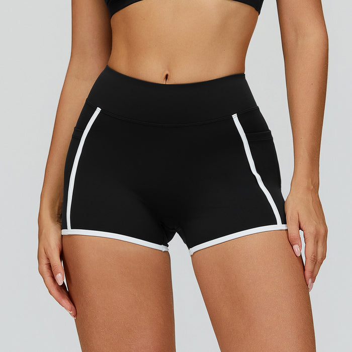 Contrast Color Naked Feeling Yoga Shorts with Pockets IN BLACK