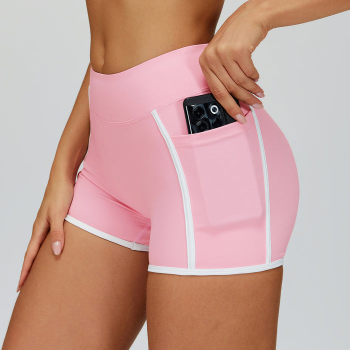 Contrast Color Naked Feeling Yoga Shorts with Pockets IN PINK SIDE