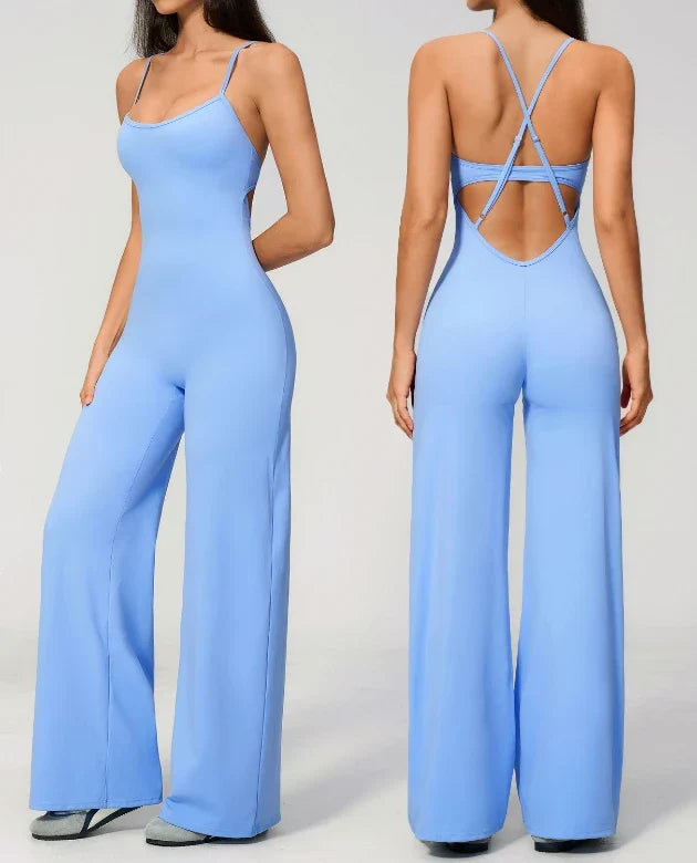 SPARK Cross Back Yoga Flared Jumpsuit For Women ZC4529