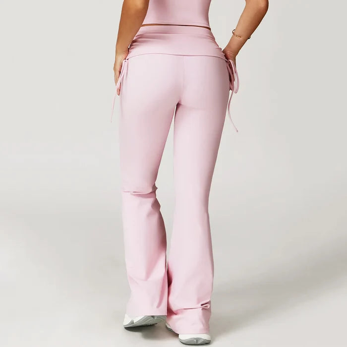 SPARK Folded Waist Yoga Flared Pants with Drawstring ZC3055