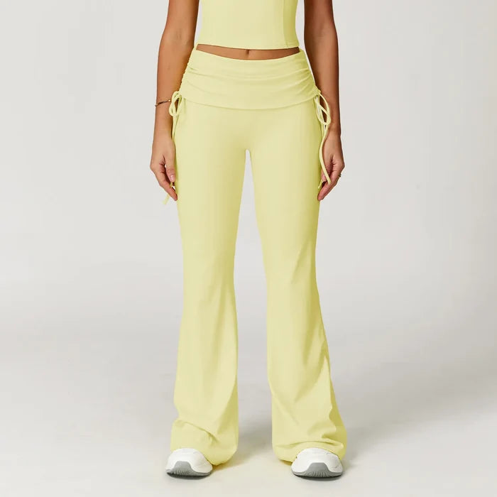 SPARK Folded Waist Yoga Flared Pants with Drawstring ZC3055