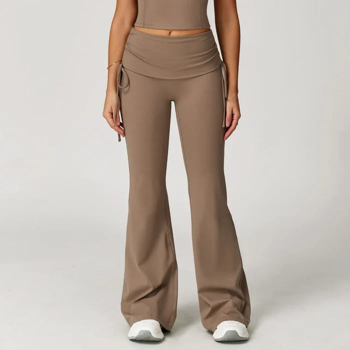 SPARK Folded Waist Yoga Flared Pants with Drawstring ZC3055