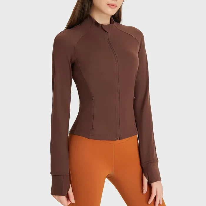 SPARK_Full_Zip_Up_Yoga_Top_Running_Jackets-Coffee
