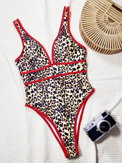 SPARK Leopard Print Deep V One Piece Swimsuit CHUSG270WX