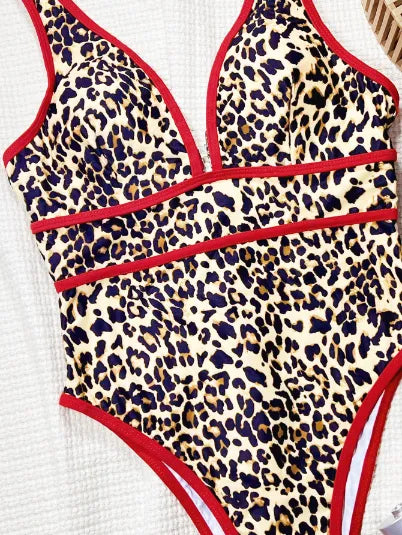 SPARK Leopard Print Deep V One Piece Swimsuit CHUSG270WX