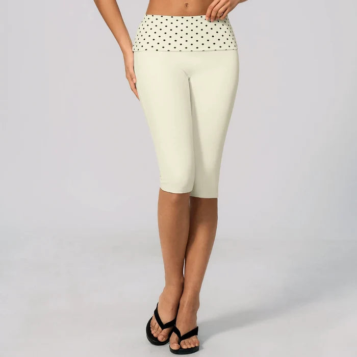 SPARK New Brushed Retro Polka Dot Fold-Over Yoga Capri ZC4549