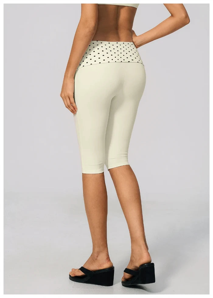 SPARK New Brushed Retro Polka Dot Fold-Over Yoga Capri ZC4549