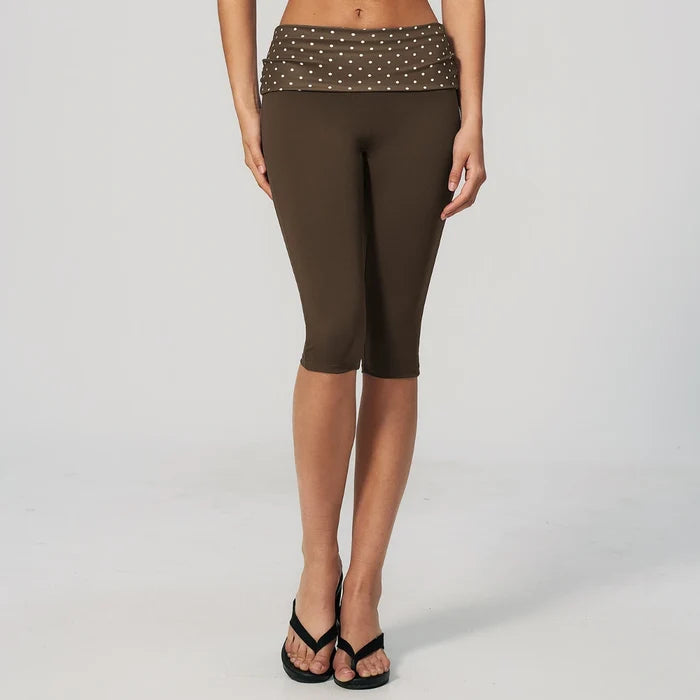 SPARK New Brushed Retro Polka Dot Fold-Over Yoga Capri ZC4549