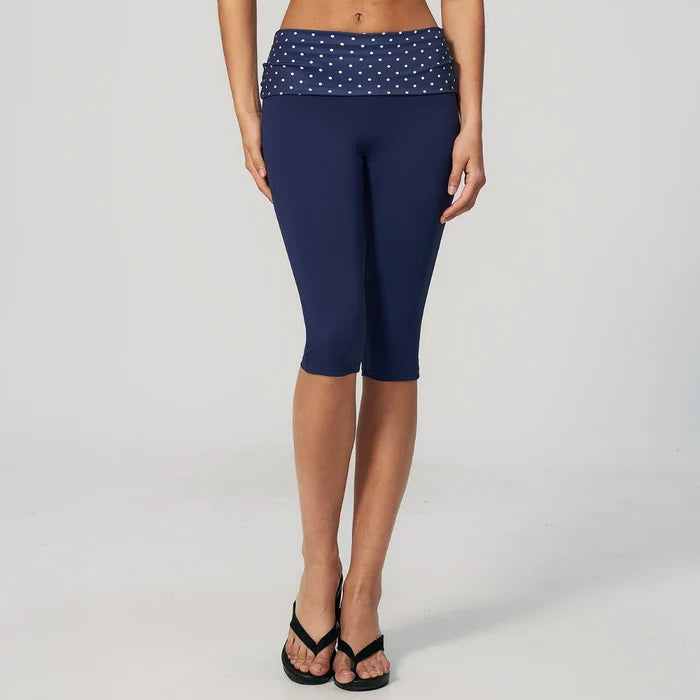 SPARK New Brushed Retro Polka Dot Fold-Over Yoga Capri ZC4549