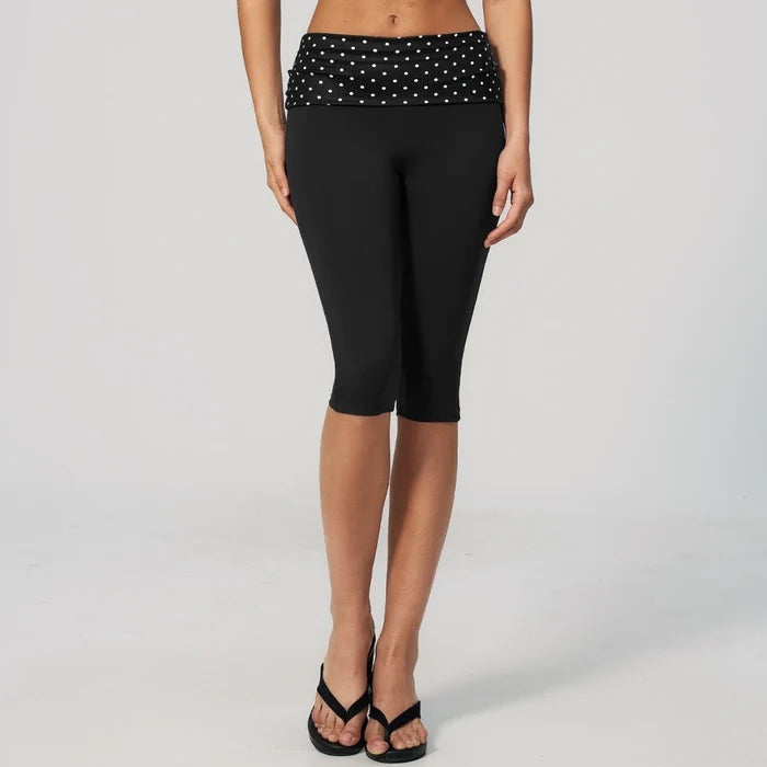 SPARK New Brushed Retro Polka Dot Fold-Over Yoga Capri ZC4549