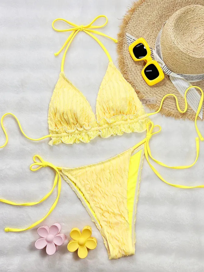 SPARK New Solid Color Ruffled Low-neck Bikini CHSG315R