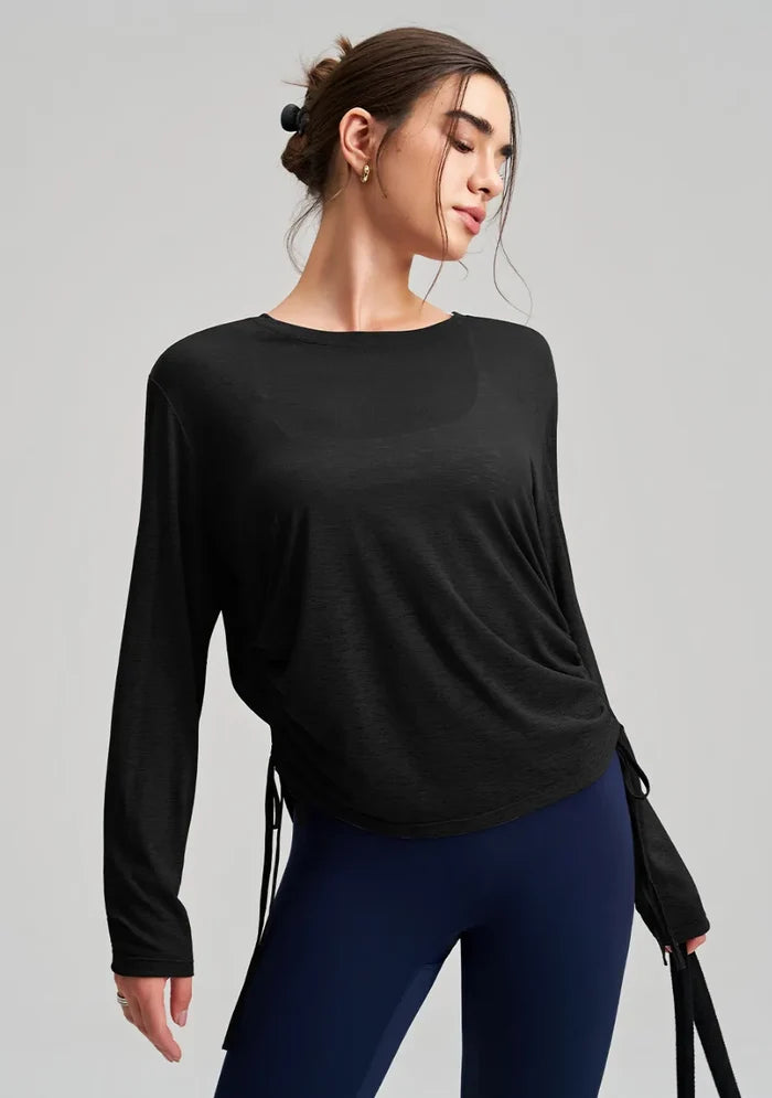 SPARK New Women's Yoga Fitness Smock with Side Drawstring RQ7410