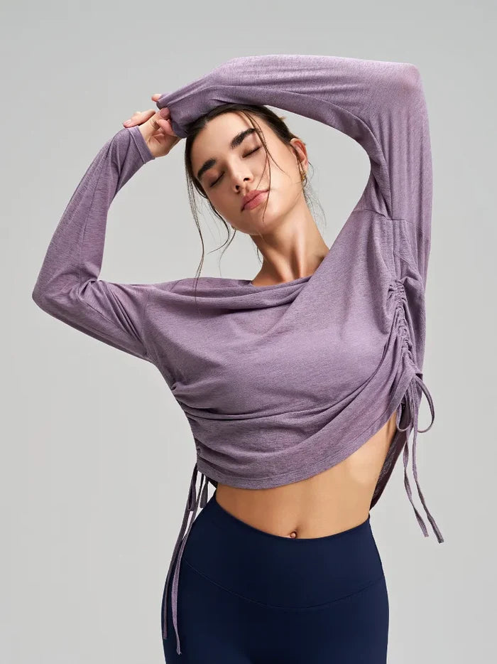 SPARK New Women's Yoga Fitness Smock with Side Drawstring RQ7410