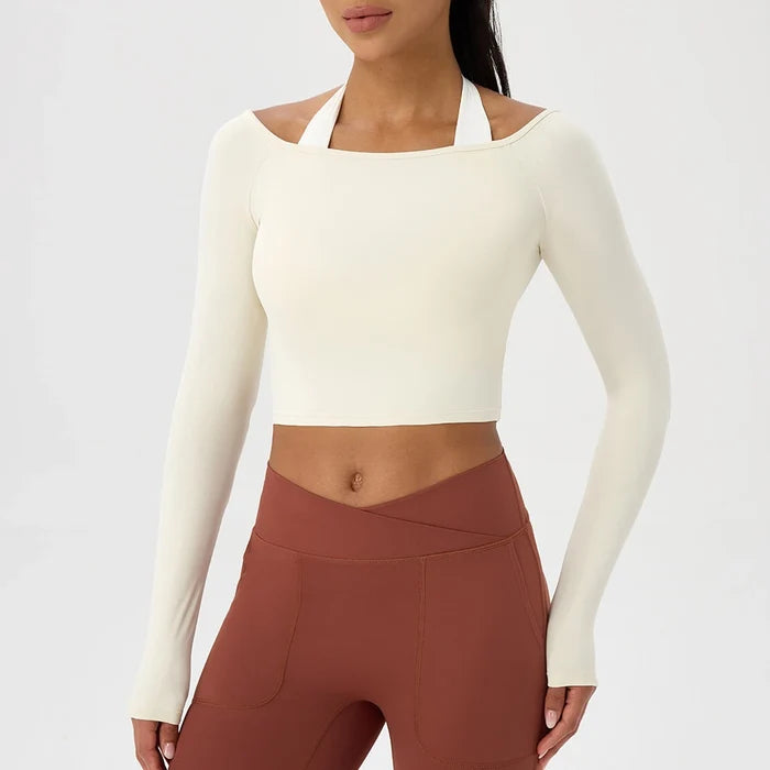 SPARK Sexy Long-sleeved Off-shoulder Yoga Top YEL52566