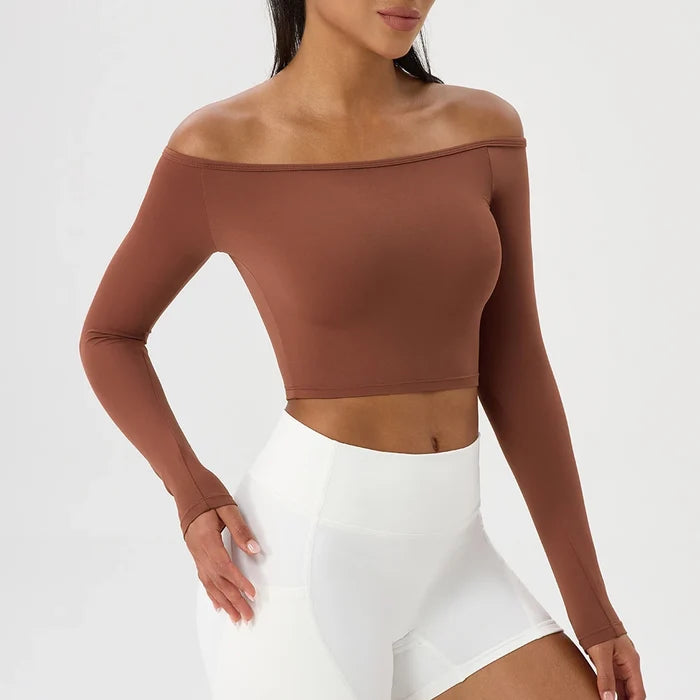 SPARK Sexy Long-sleeved Off-shoulder Yoga Top YEL52566