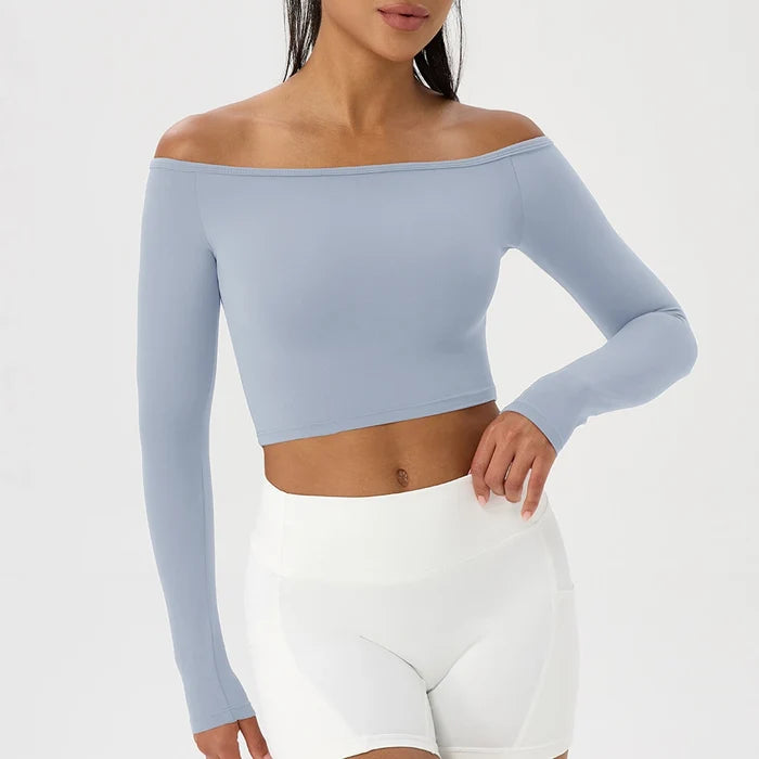 SPARK Sexy Long-sleeved Off-shoulder Yoga Top YEL52566
