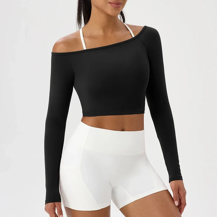 SPARK Sexy Long-sleeved Off-shoulder Yoga Top YEL52566
