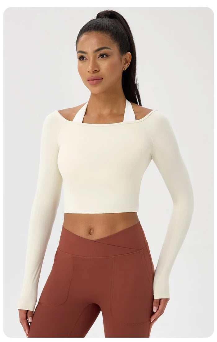 SPARK Sexy Long-sleeved Off-shoulder Yoga Top YEL52566