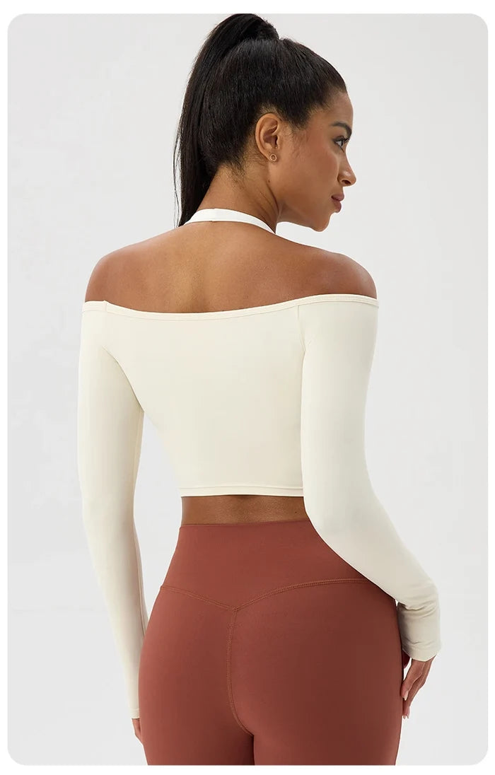 SPARK Sexy Long-sleeved Off-shoulder Yoga Top YEL52566