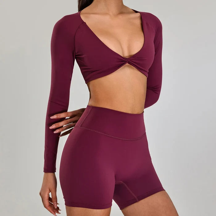 SPARK Twist Deep V Workout Cropped T Shirt Top YJ0223