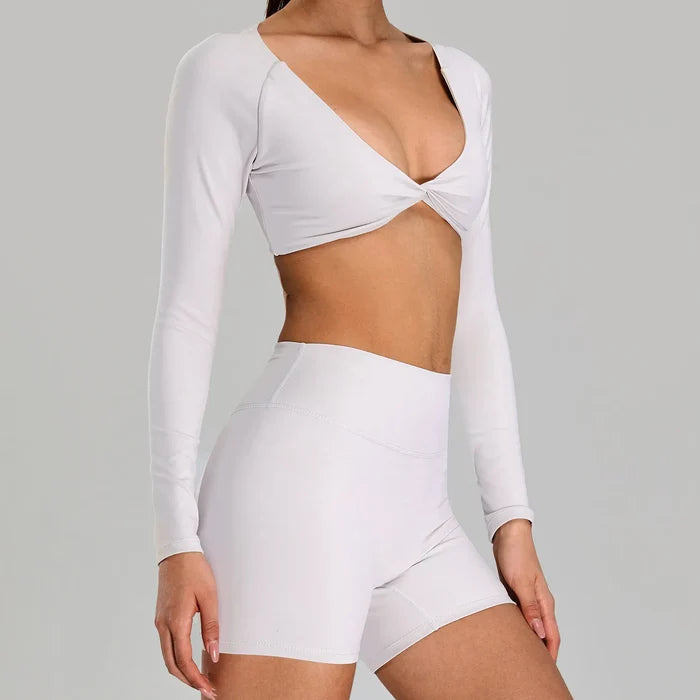 SPARK Twist Deep V Workout Cropped T Shirt Top YJ0223