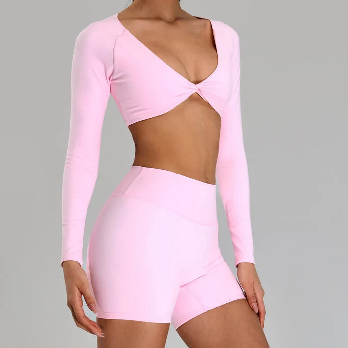 SPARK Twist Deep V Workout Cropped T Shirt Top YJ0223