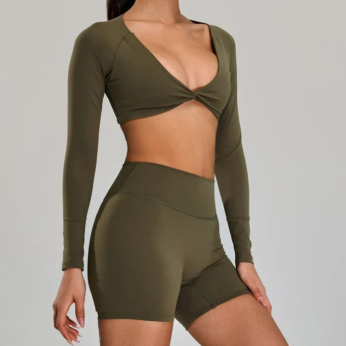SPARK Twist Deep V Workout Cropped T Shirt Top YJ0223