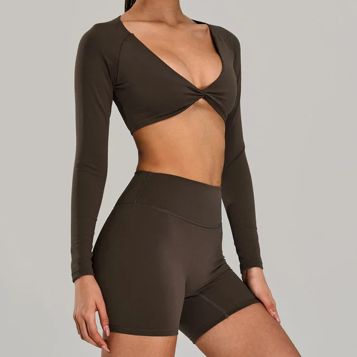 SPARK Twist Deep V Workout Cropped T Shirt Top YJ0223