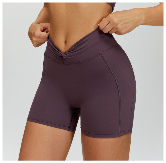 SPARK Twisted High Waist Yoga Shorts in purple-3