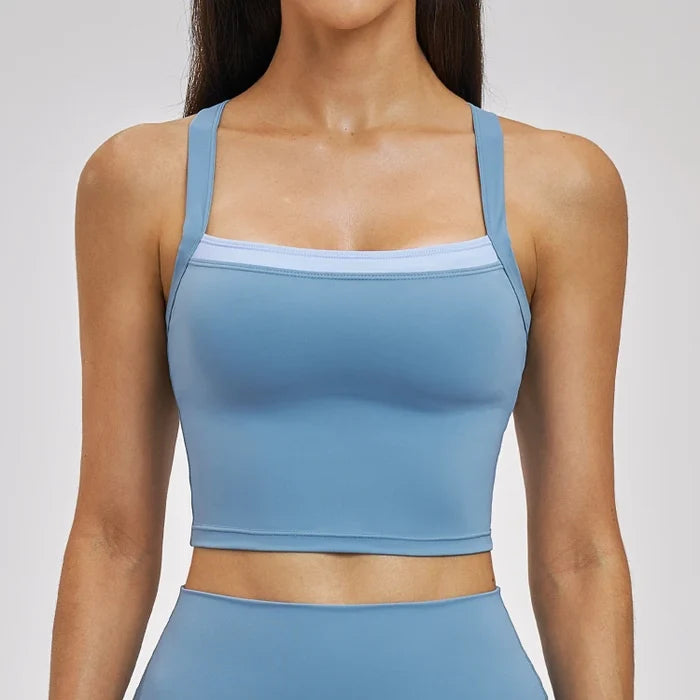 SPARK Women’s 2-in-1 Color Block Cross Back Yoga Tank Top ZC6116