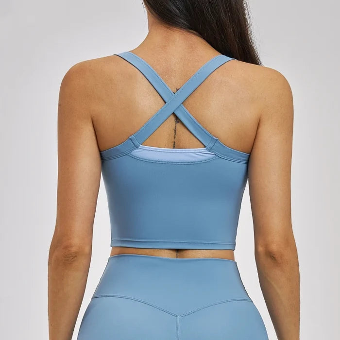 SPARK Women’s 2-in-1 Color Block Cross Back Yoga Tank Top ZC6116