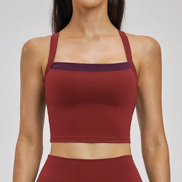 SPARK Women’s 2-in-1 Color Block Cross Back Yoga Tank Top ZC6116