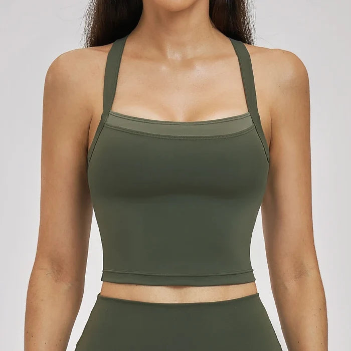 SPARK Women’s 2-in-1 Color Block Cross Back Yoga Tank Top ZC6116