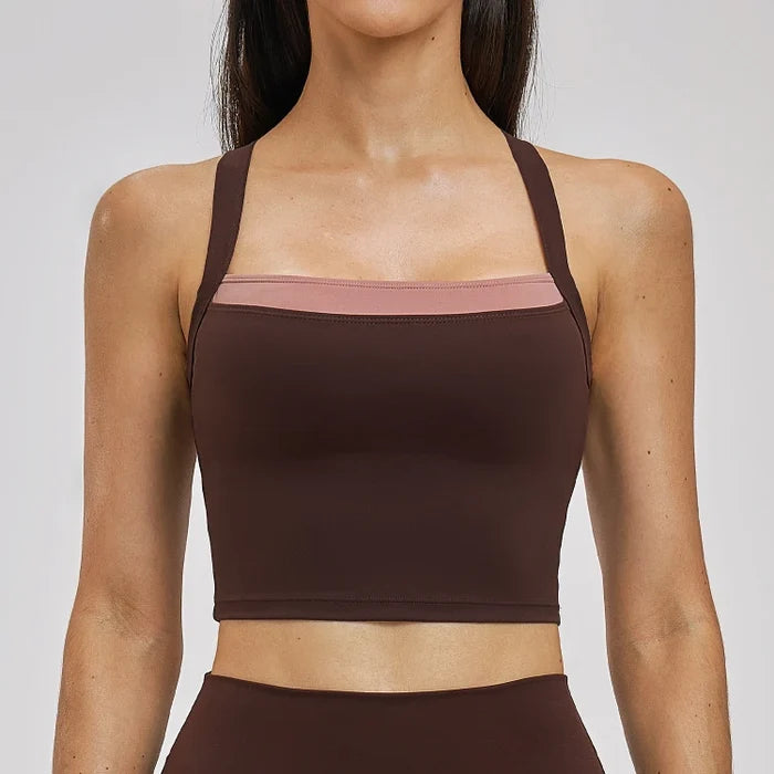 SPARK Women’s 2-in-1 Color Block Cross Back Yoga Tank Top ZC6116