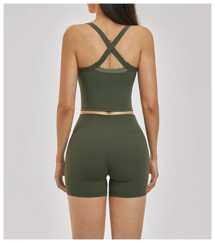 SPARK Women’s 2-in-1 Color Block Cross Back Yoga Tank Top ZC6116