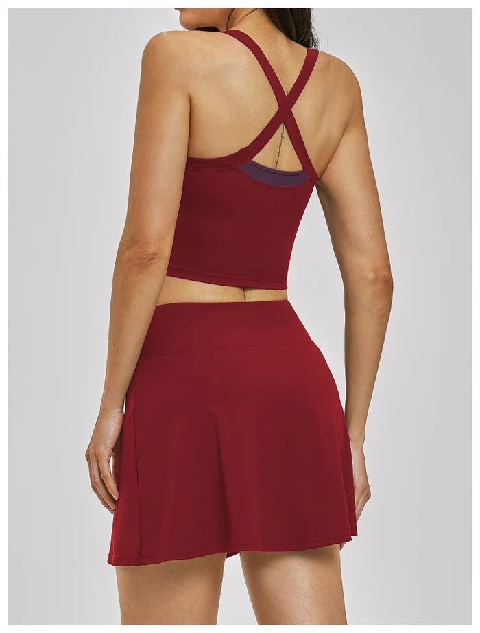 SPARK Women’s 2-in-1 Color Block Cross Back Yoga Tank Top ZC6116