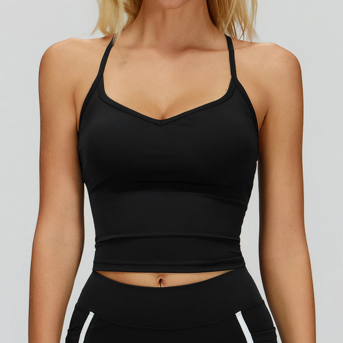 Women's Adjustable Cross Back Fitness Tank Top for Workout  in black