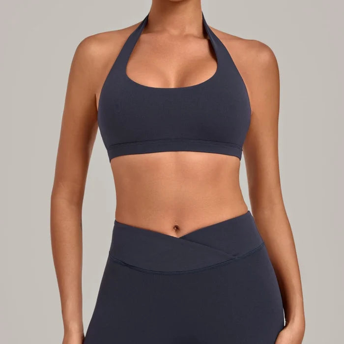 SPARK Women's Bare-feel Halter Neck Open Back Yoga Workout Bra QS5423