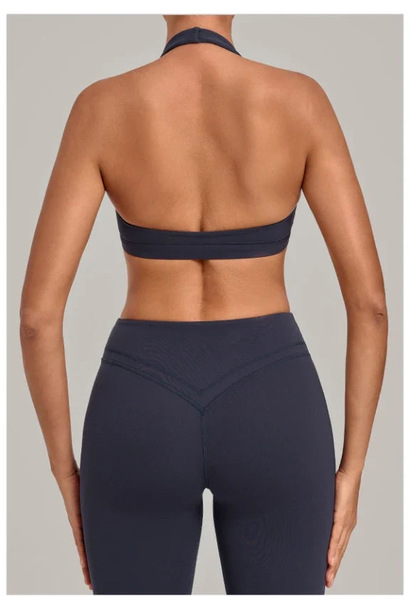 SPARK Women's Bare-feel Halter Neck Open Back Yoga Workout Bra QS5423