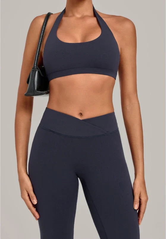 SPARK Women's Bare-feel Halter Neck Open Back Yoga Workout Bra QS5423