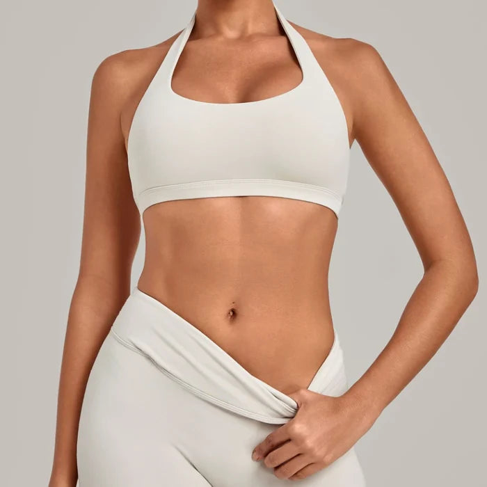 SPARK Women's Bare-feel Halter Neck Open Back Yoga Workout Bra QS5423