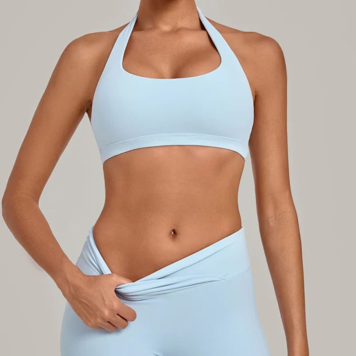 SPARK Women's Bare-feel Halter Neck Open Back Yoga Workout Bra QS5423