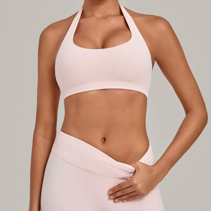 SPARK Women's Bare-feel Halter Neck Open Back Yoga Workout Bra QS5423