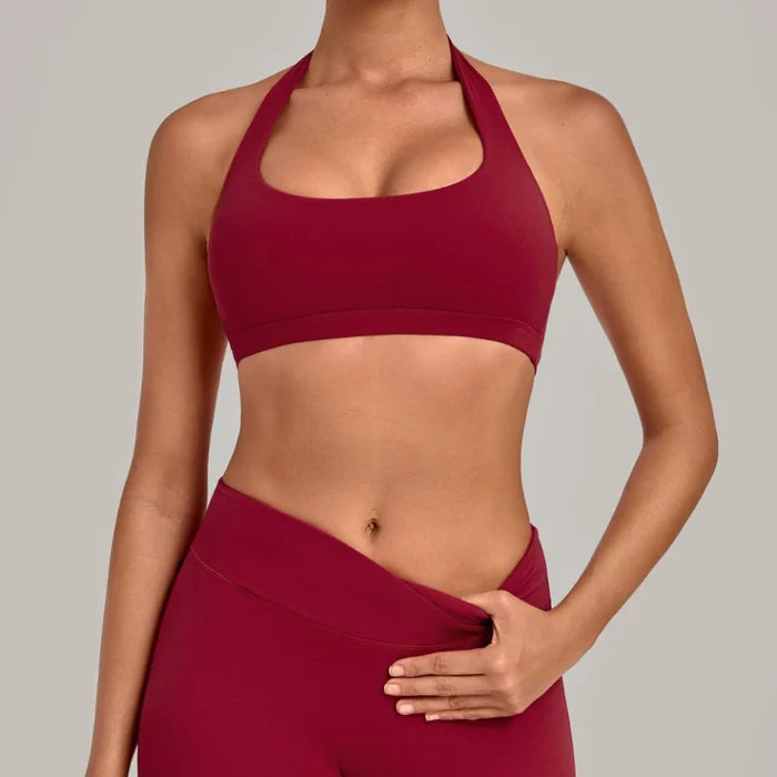 SPARK Women's Bare-feel Halter Neck Open Back Yoga Workout Bra QS5423