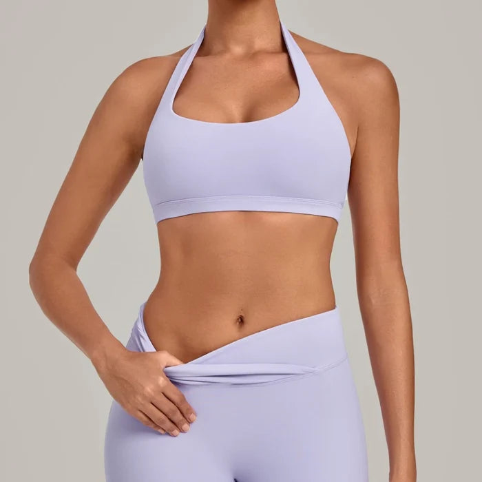 SPARK Women's Bare-feel Halter Neck Open Back Yoga Workout Bra QS5423